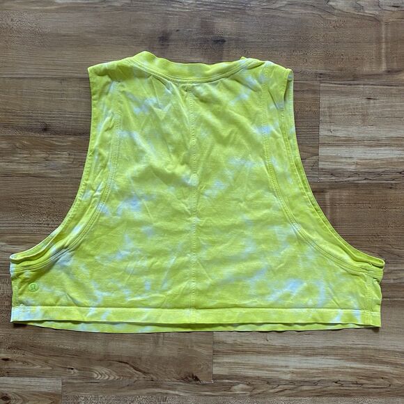 LULULEMON 10 All Yours Cropped Workout Top Pima Cotton Tie Dye Tank Neon Yellow - Picture 5 of 12